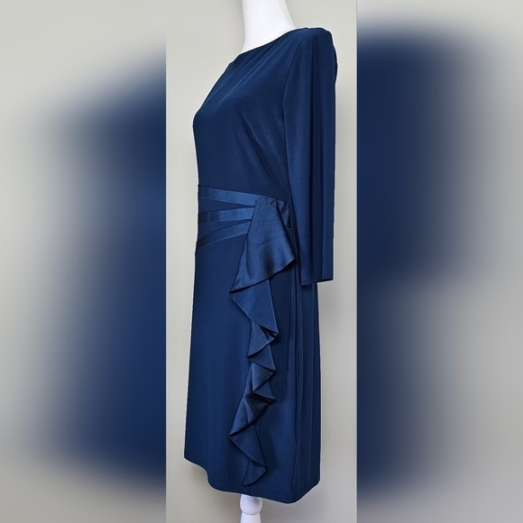 NWOT Chaps Satin Ruffle Sheath Dress | DARK Teal | MEDIUM - Picture 3 of 6